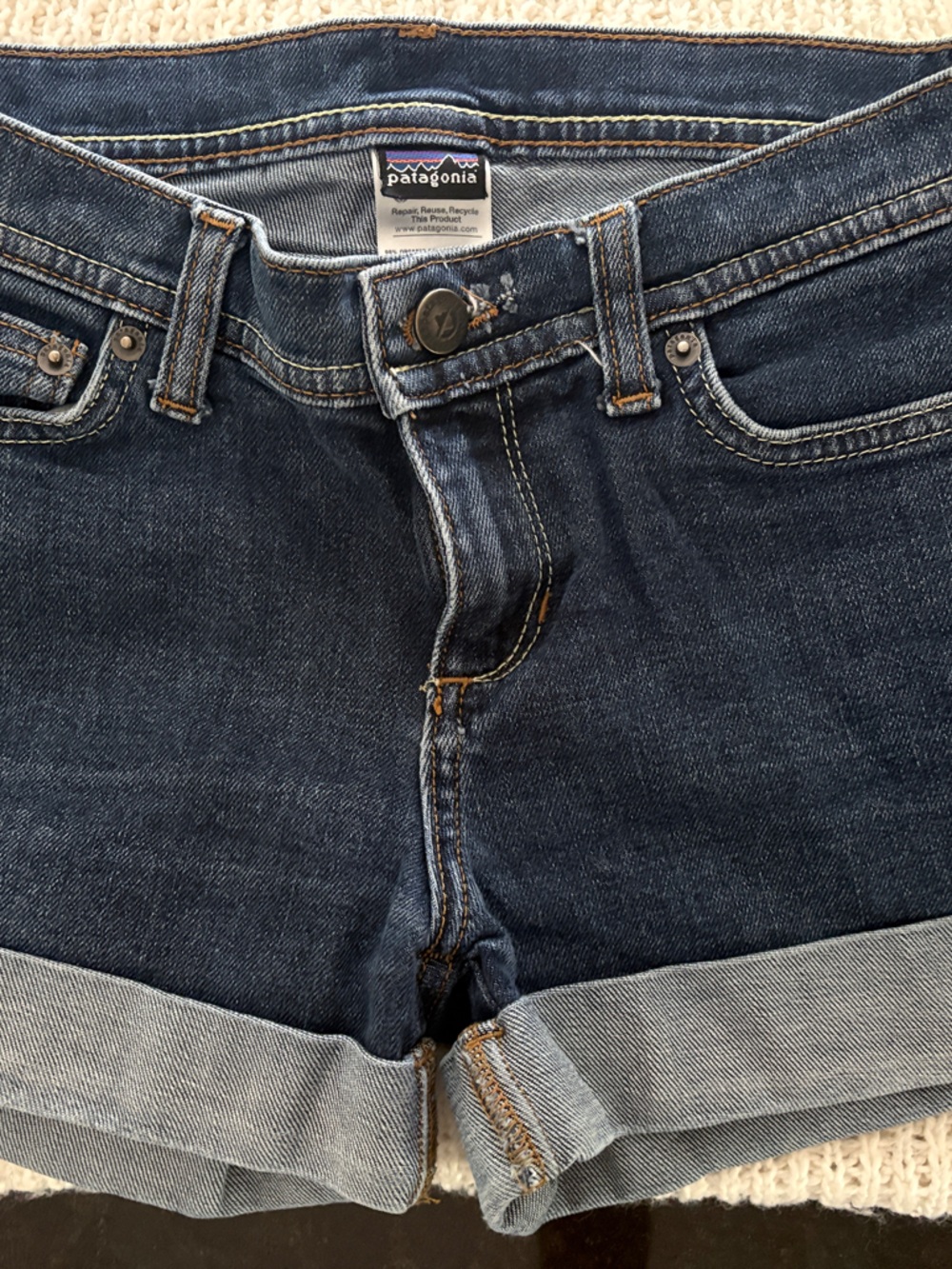 Patagonia Dark Blue Rolled-Cuff Denim Shorts